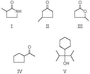 <strong>Which compound is an ester? </strong> A) I B) II C) III D) IV E) V