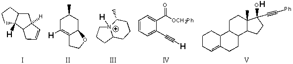 <strong>Rank the bold-faced hydrogens for the following compounds from most acidic to least acidic. </strong> A) III > V > IV > II > I B) V > IV > III > II > I C) V > III > IV > II > I D) III > V > II > IV > I E) IV > II > I > V > III