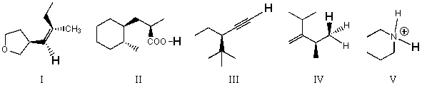 <strong>Rank the bold-faced hydrogens for the following compounds from most acidic to least acidic. </strong> A) I > II > III > IV > V B) II > V > III > I > IV C) II > III > V > I > IV D) III > I > V > II > IV E) V > II > III > I > IV
