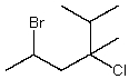 <strong>The correct IUPAC name for is:</strong> A) 2-Bromo-4-chloro-4-isopropylpentane B) 4-Bromo-2-chloro-2-isopropylpentane C) 5-Bromo-3-chloro-2,3-dimethylhexane D) 2-Bromo-4-chloro-4,5-dimethylhexane E) 2-(2-Bromopropyl)-2-chloro-3-methylbutane