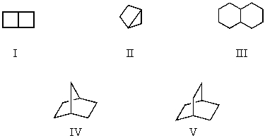 <strong>Which compound is a bicycloheptane? </strong> A) I B) II C) III D) IV E) V