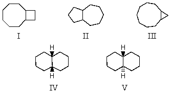 <strong>Which of these C<sub>10</sub>H<sub>18</sub> isomers is predicted to be the most stable? </strong> A) I B) II C) III D) IV E) V