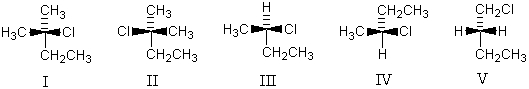 <strong>(R)-2-Chlorobutane is represented by: </strong> A) I B) II C) III D) IV E) V