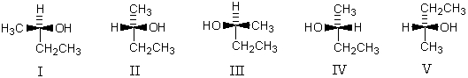 <strong>Which of the following represent (R)-2-butanol? </strong> A) III and V B) I,III,IV and V C) I,IV and V D) I and III E) I,II,IV and V