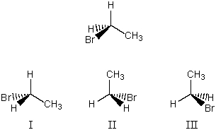 <strong>Which of the following is the enantiomer of the following substance? </strong> A) I B) II C) III D) It does not have a non-superposable enantiomer. E) Both II and III