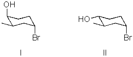 <strong>I and II are: </strong> A) constitutional isomers. B) enantiomers. C) identical. D) diastereomers. E) not isomeric.