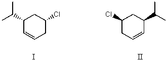<strong>I and II are: </strong> A) constitutional isomers. B) enantiomers. C) identical. D) diastereomers. E) not isomeric.