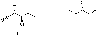 <strong>I and II are: </strong> A) constitutional isomers. B) enantiomers. C) identical. D) diastereomers. E) not isomeric.