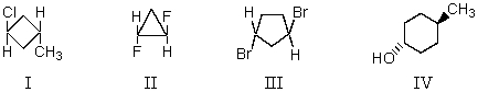<strong>Which of the following substances is achiral ? </strong> A) I B) II C) III D) IV E) More than one of these