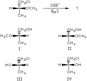 <strong>The major product of the following reaction would be: </strong> A) I B) II C) III D) IV E) An equimolar mixture of I and II.