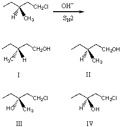 <strong>What would be the major product of the following reaction? </strong> A) I B) II C) III D) IV E) An equimolar mixture of I and II