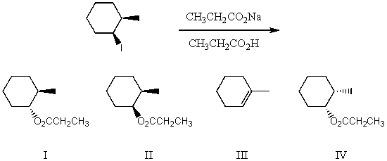 <strong>What would be the major product(s)of the following reaction? </strong> A) I B) II C) III D) IV E) None of the above