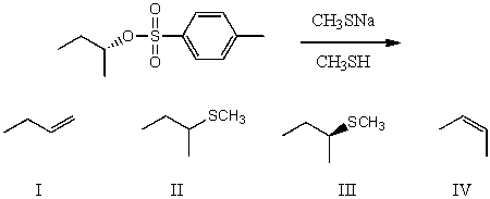 <strong>What would be the major product(s)of the following reaction? </strong> A) I B) II C) III D) IV E) More than one of the above
