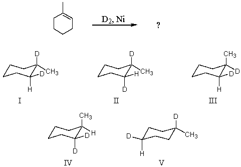 <strong>Which would be the major product of the following reaction? </strong> A) I B) II C) III D) IV E) V