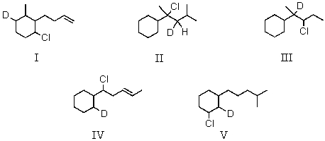 What product would you expect from addition of deuterium chloride to 2-cyclohexyl-4-methyl-2-pentene?  