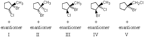 The reaction of BrCl (bromine monochloride)with 1-methylcyclopentene will produce as the predominant product:  