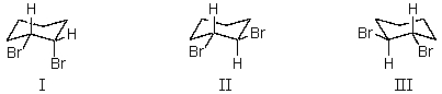 The reaction of Br<sub>2</sub>/CCl<sub>4</sub> to cyclohexene would produce the compound(s)represented by structure(s):