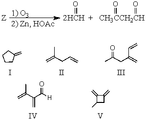 Ozonolysis of compound Z yields the products shown below.What is the structure of Z?  