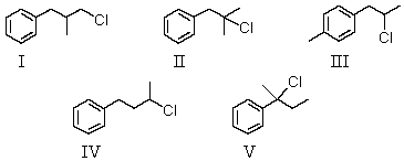  A compound with the molecular formula C<sub>10</sub>H<sub>13</sub>Cl gave the following <sup>1</sup>H NMR spectrum: singlet, \delta   1.6 Singlet, \delta   3.1 Multiplet, \delta   7.2 (5H) The most likely structure for the compound is:   