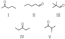  A compound C<sub>5</sub>H<sub>10</sub>O gave the following spectral data: <sup>1</sup>H NMR spectrum IR spectrum Doublet, \delta   1.10 strong peak Singlet, \delta   2.10 near 1720 cm<sup>-1</sup> Septet, \delta   2.50 Which is a reasonable structure for the compound?   