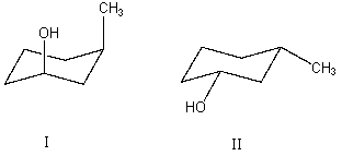 <strong>What is the relationship between alcohols I and II? They are:</strong> A) different conformations of the same compound. B) constitutional isomers. C) enantiomers. D) diastereomers. E) identical.