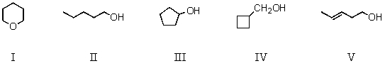 <strong>Which compound would have the lowest boiling point? </strong> A) I B) II C) III D) IV E) V