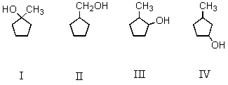 <strong>Oxymercuration-demercuration of 3-methylcyclopentene produces this/these product(s): </strong> A) I B) II C) III D) IV E) Both III and IV
