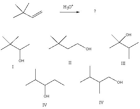 <strong>Select the structure of the major product formed from the following reaction. </strong> A) I B) II C) III D) IV E) V