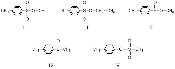 <strong>Which compound is a tosylate? </strong> A) I B) II C) III D) IV E) V