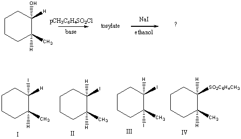 <strong>What would be the major product of the following reaction sequence? </strong> A) I B) II C) III D) IV E) An equimolar mixture of I and II