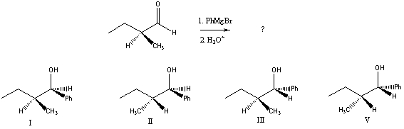 <strong>Predict the product(s)of the following reaction:  </strong> A) A mixture of I and II B) A mixture of I and III C) A mixture of II and III D) A mixture of II and IV E) A mixture of III and IV <div style=padding-top: 35px> 