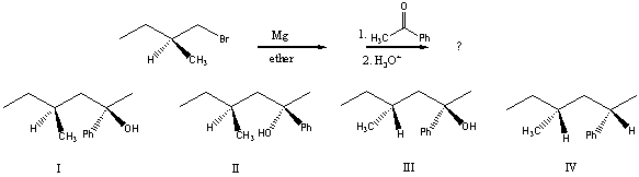 <strong>Predict the product(s)of the following reaction sequence:  </strong> A) A mixture of I and II B) A mixture of I and III C) A mixture of II and III D) A mixture of II and IV E) A mixture of III and IV <div style=padding-top: 35px> 