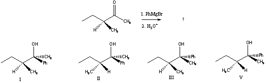 <strong>Predict the product(s)of the following reaction sequence:  </strong> A) A mixture of I and II B) A mixture of I and III C) A mixture of II and III D) A mixture of II and IV E) A mixture of III and IV <div style=padding-top: 35px> 