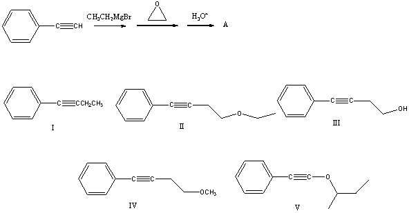 <strong>What is the product,A,that would be obtained from the following reaction sequence?  </strong> A) I B) II C) III D) IV E) V <div style=padding-top: 35px> 
