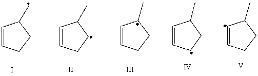 <strong>Which free radical would be most stable? </strong> A) I B) II C) III D) IV E) V