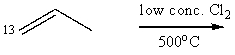 <strong>What product(s)would you expect from the following substitution reaction of <sup>14</sup>C-labeled propene? </strong> A) <sup>1</sup><sup>3</sup>CH<sub>2</sub>=CH-CH<sub>2</sub>Cl alone B) <sup>1</sup><sup>3</sup>CH<sub>2</sub>=CH-CH<sub>2</sub>Cl and CH<sub>2</sub>=CH-<sup>1</sup><sup>3</sup>CH<sub>2</sub>Cl,in equal amounts C) CH<sub>2</sub>=CH-<sup>1</sup><sup>3</sup>CH<sub>2</sub>Cl alone D) more<sup> 1</sup><sup>3</sup>CH<sub>2</sub>=CHCH<sub>2</sub>Cl,but a little CH<sub>2</sub>=CH-<sup>1</sup><sup>3</sup>CH<sub>2</sub>Cl E) more CH<sub>2</sub>=CH-<sup>1</sup><sup>3</sup>CH<sub>2</sub>Cl,but a little <sup>1</sup><sup>3</sup>CH<sub>2</sub>=CHCH<sub>2</sub>Cl