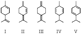 <strong>Select the structure of the conjugated diene. </strong> A) I B) II C) III D) IV E) V