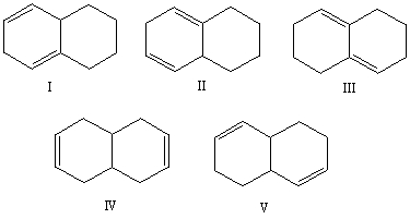 <strong>Select the structure of the conjugated diene. </strong> A) I B) II C) III D) IV E) V