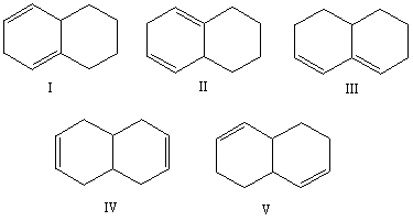 <strong>Select the structure of the conjugated diene. </strong> A) I B) II C) III D) IV E) V