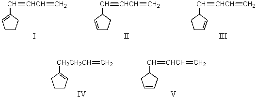 <strong>Which compound would have a UV absorption band at longest wavelength? </strong> A) I B) II C) III D) IV E) V