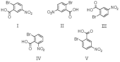 <strong>Which of the following is NOT 2-bromo-5-nitrobenzoic acid? </strong> A) I B) II C) III D) IV E) V