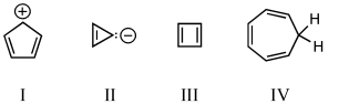 <strong>Which of the following would you expect to be aromatic? </strong> A) I B) II C) III D) IV E) V