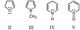 <strong>Which of these is an aromatic molecule? </strong> A) I B) II C) III D) IV E) V