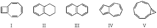 <strong>Of the following C-10 compounds,which is expected to possess the greatest resonance (delocalization)energy? </strong> A) I B) II C) III D) IV E) V
