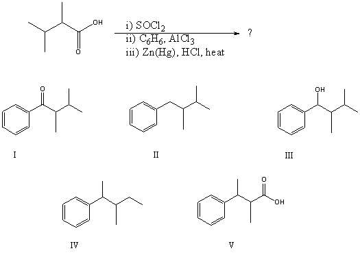 <strong>What would be the product of the following reaction sequence? </strong> A) I B) II C) III D) IV E) V
