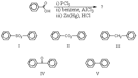 <strong>Which would be the product of the following reaction sequence? </strong> A) I B) II C) III D) IV E) V