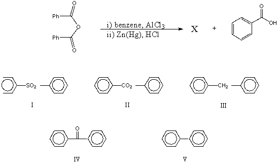 <strong>Which would be the product,X,of the following reaction sequence? </strong> A) I B) II C) III D) IV E) V