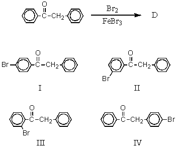 <strong>The major product(s),D,of the following reaction, would be:</strong> A) I B) II C) III D) IV E) Approximately equal amounts of I and II
