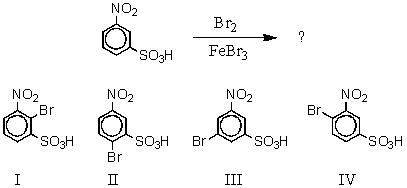 <strong>What would you expect to be the major product obtained from the following reaction? </strong> A) I B) II C) III D) IV E) Equal amounts of II and IV