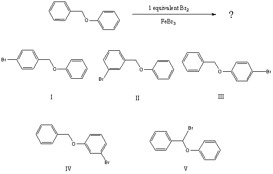 <strong>What would you expect to be the major product obtained from the following reaction? </strong> A) I B) II C) III D) IV E) V